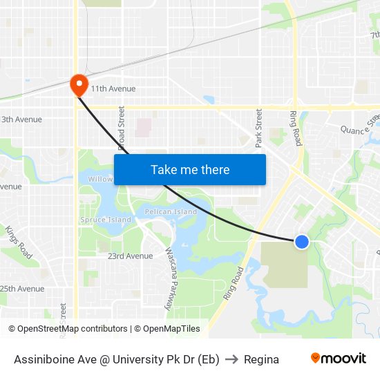 Assiniboine Ave @ University Pk Dr (Eb) to Regina map