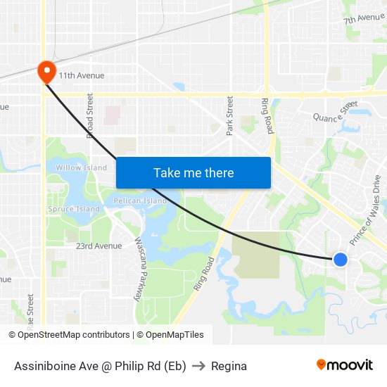 Assiniboine Ave @ Philip Rd (Eb) to Regina map