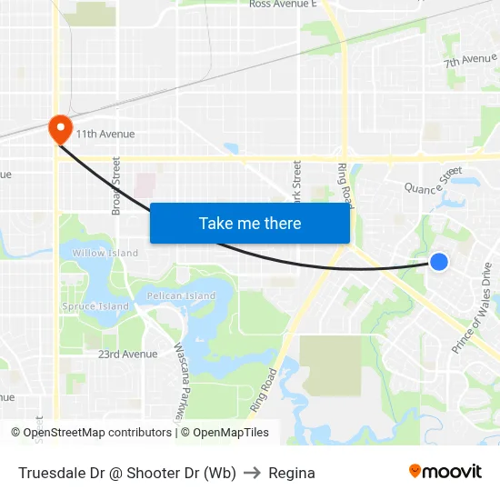 Truesdale Dr @ Shooter Dr (Wb) to Regina map