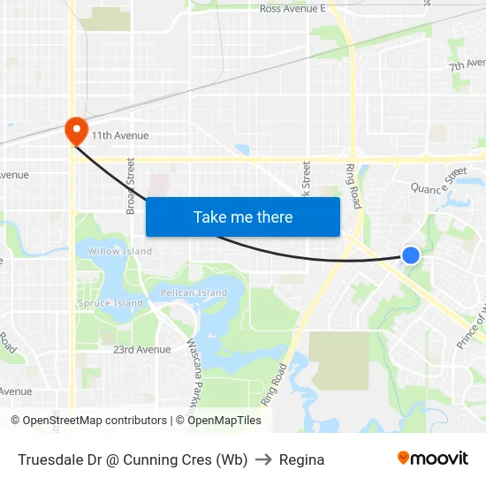 Truesdale Dr @ Cunning Cres (Wb) to Regina map