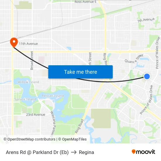 Arens Rd @ Parkland Dr (Eb) to Regina map