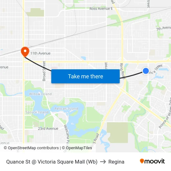 Quance St @ Victoria Square Mall (Wb) to Regina map