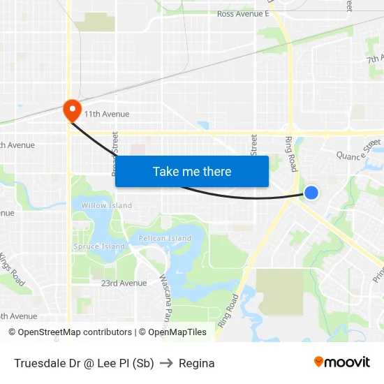 Truesdale Dr @ Lee Pl (Sb) to Regina map