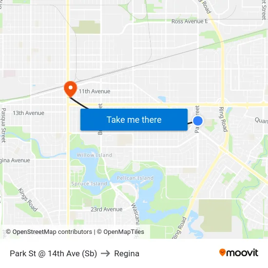 Park St @ 14th Ave (Sb) to Regina map