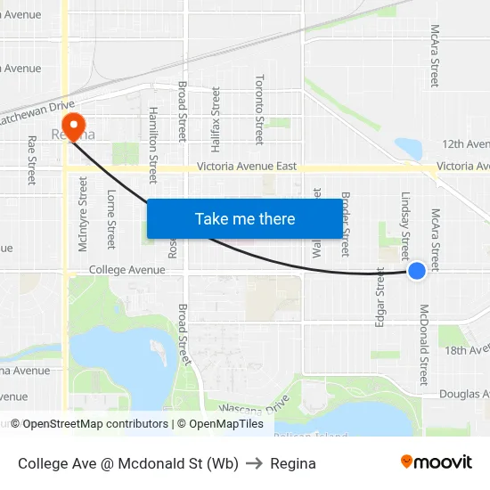 College Ave @ Mcdonald St (Wb) to Regina map