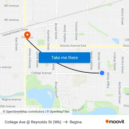 College Ave @ Reynolds St (Wb) to Regina map