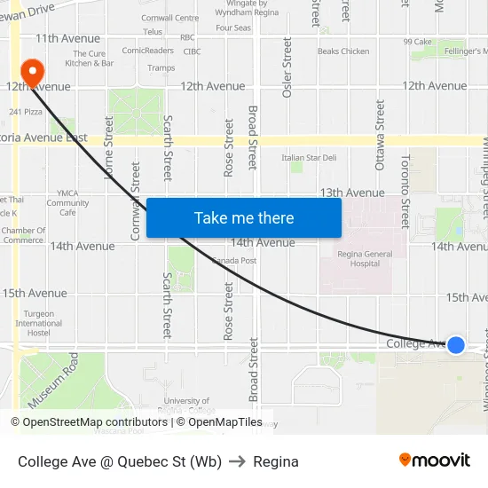 College Ave @ Quebec St (Wb) to Regina map