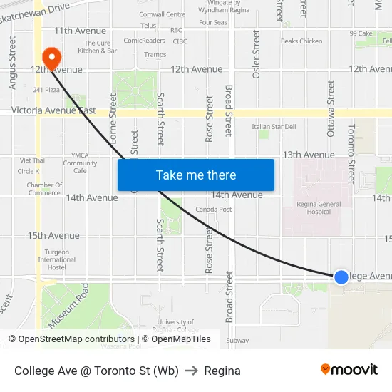 College Ave @ Toronto St (Wb) to Regina map