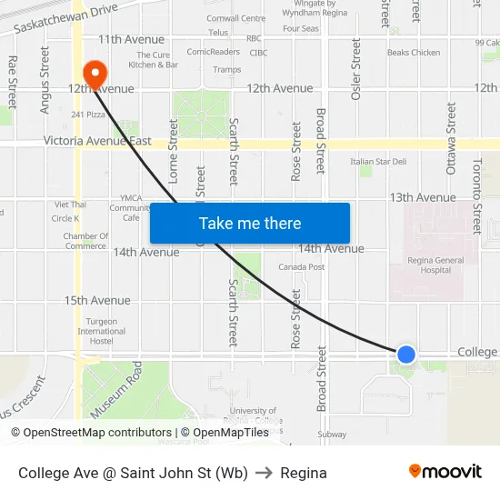 College Ave @ Saint John St (Wb) to Regina map
