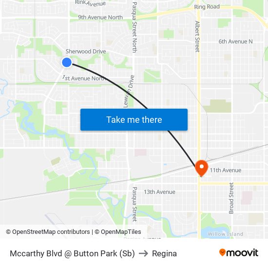 Mccarthy Blvd @ Button Park (Sb) to Regina map