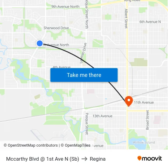 Mccarthy Blvd @ 1st Ave N (Sb) to Regina map