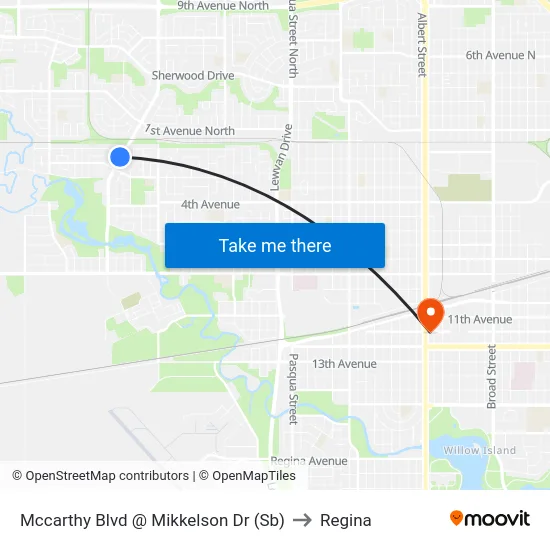 Mccarthy Blvd @ Mikkelson Dr (Sb) to Regina map