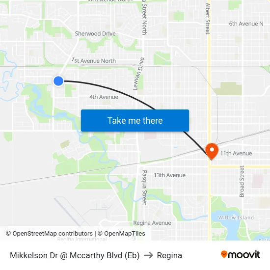 Mikkelson Dr @ Mccarthy Blvd (Eb) to Regina map