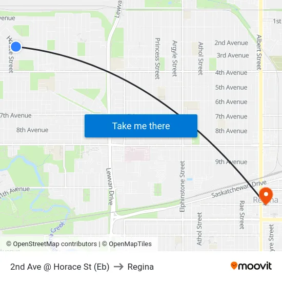 2nd Ave @ Horace St (Eb) to Regina map