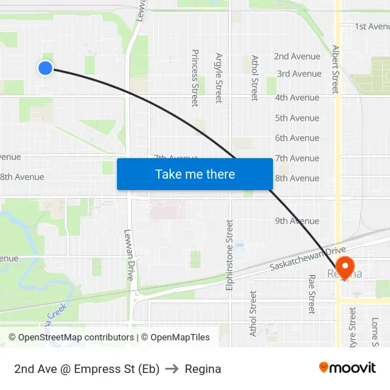 2nd Ave @ Empress St (Eb) to Regina map