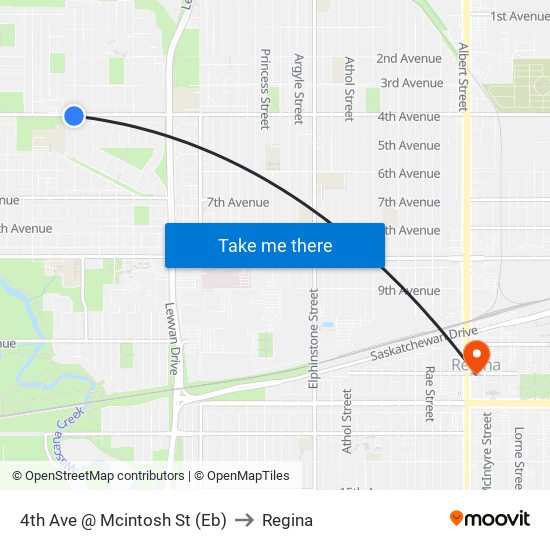 4th Ave @ Mcintosh St (Eb) to Regina map