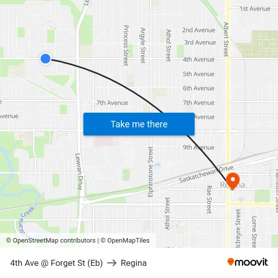 4th Ave @ Forget St (Eb) to Regina map