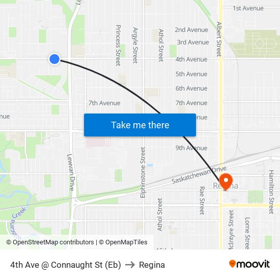 4th Ave @ Connaught St (Eb) to Regina map