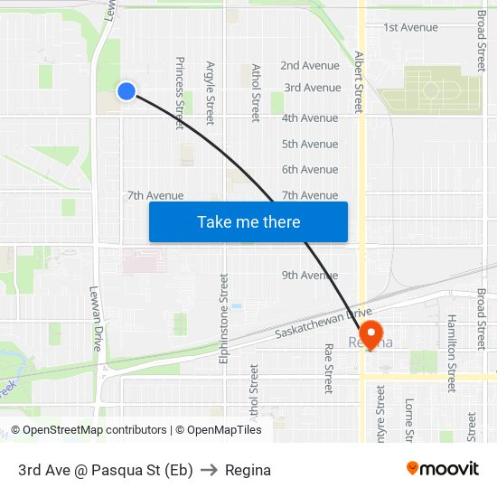 3rd Ave @ Pasqua St (Eb) to Regina map