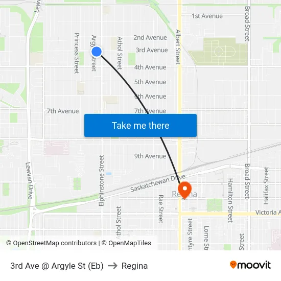 3rd Ave @ Argyle St (Eb) to Regina map