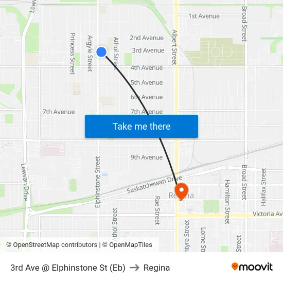 3rd Ave @ Elphinstone St (Eb) to Regina map