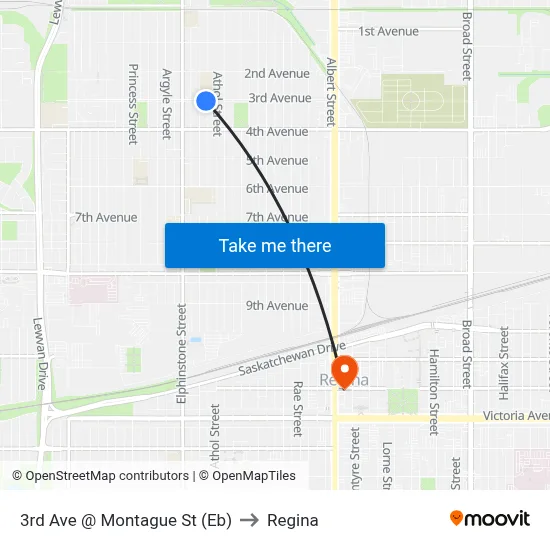 3rd Ave @ Montague St (Eb) to Regina map