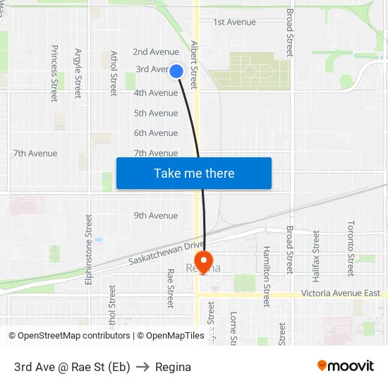 3rd Ave @ Rae St (Eb) to Regina map