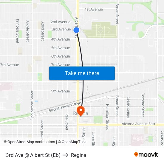 3rd Ave @ Albert St (Eb) to Regina map