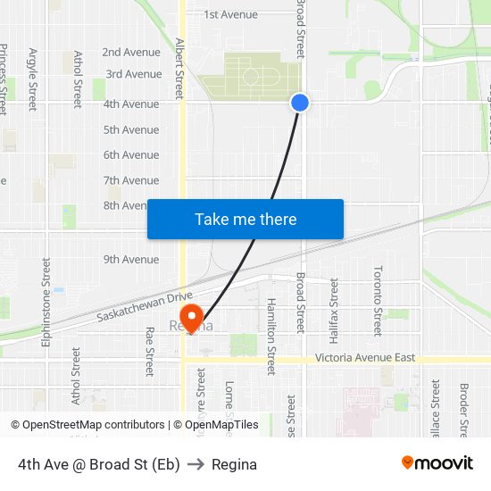 4th Ave @ Broad St (Eb) to Regina map