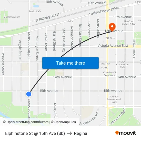Elphinstone St @ 15th Ave (Sb) to Regina map