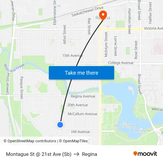 Montague St @ 21st Ave (Sb) to Regina map