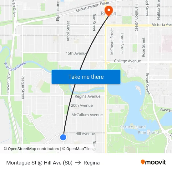 Montague St @ Hill Ave (Sb) to Regina map