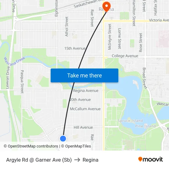 Argyle Rd @ Garner Ave (Sb) to Regina map