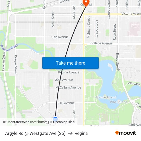 Argyle Rd @ Westgate Ave (Sb) to Regina map