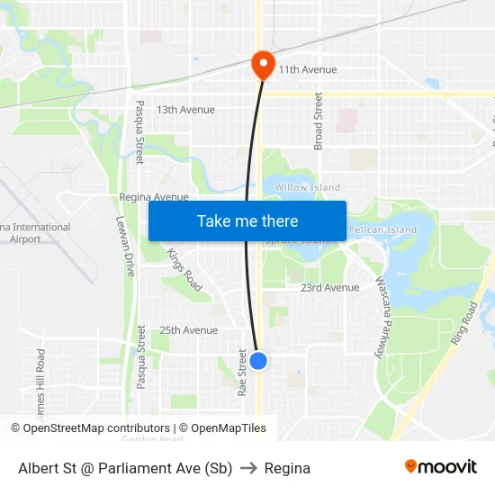 Albert St @ Parliament Ave (Sb) to Regina map