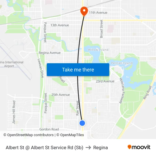 Albert St @ Albert St Service Rd (Sb) to Regina map