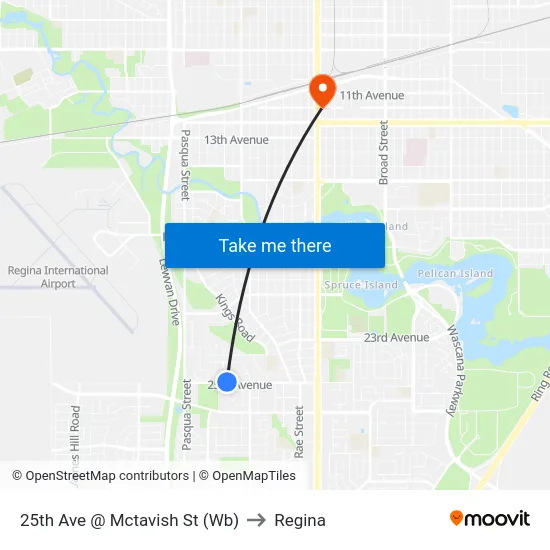 25th Ave @ Mctavish St (Wb) to Regina map