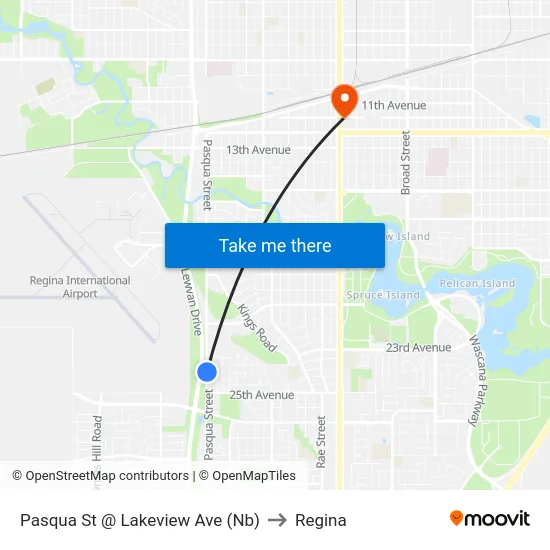 Pasqua St @ Lakeview Ave (Nb) to Regina map