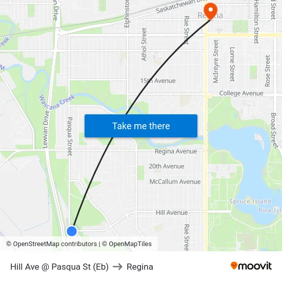Hill Ave @ Pasqua St (Eb) to Regina map