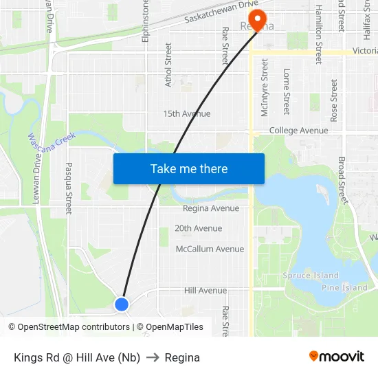 Kings Rd @ Hill Ave (Nb) to Regina map