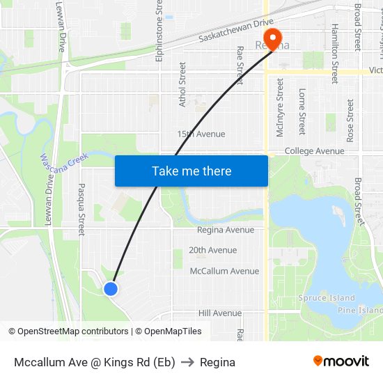 Mccallum Ave @ Kings Rd (Eb) to Regina map