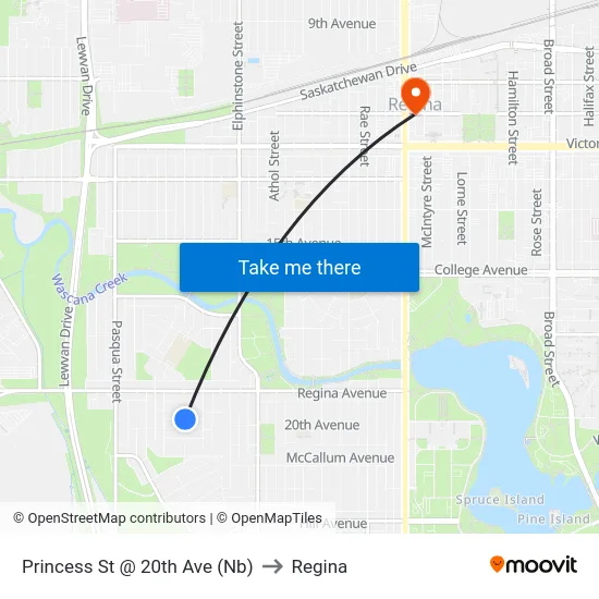Princess St @ 20th Ave (Nb) to Regina map