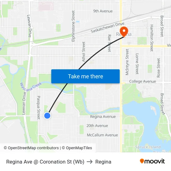 Regina Ave @ Coronation St (Wb) to Regina map