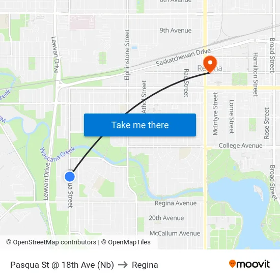 Pasqua St @ 18th Ave (Nb) to Regina map