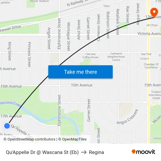 Qu'Appelle Dr @ Wascana St (Eb) to Regina map