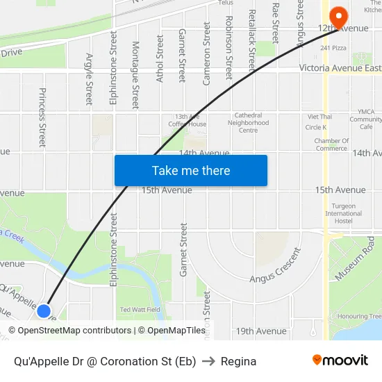 Qu'Appelle Dr @ Coronation St (Eb) to Regina map
