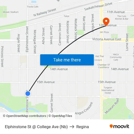 Elphinstone St @ College Ave (Nb) to Regina map