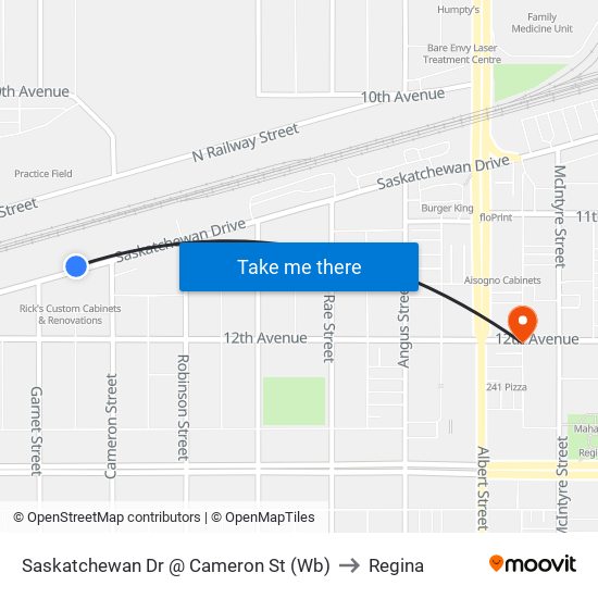 Saskatchewan Dr @ Cameron St (Wb) to Regina map