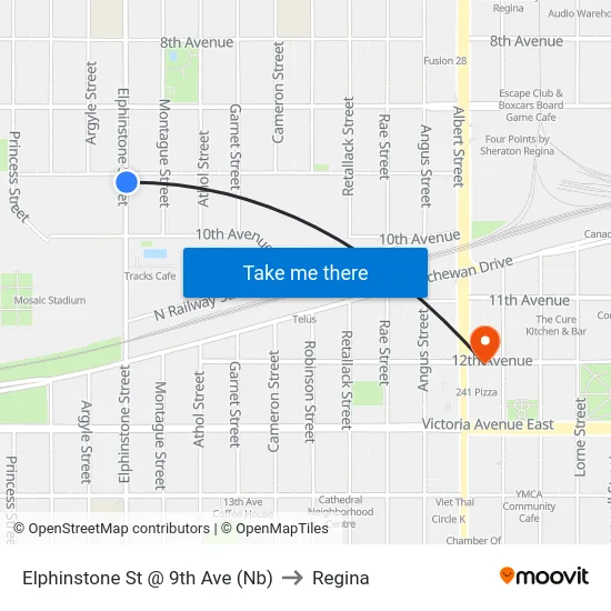 Elphinstone St @ 9th Ave (Nb) to Regina map