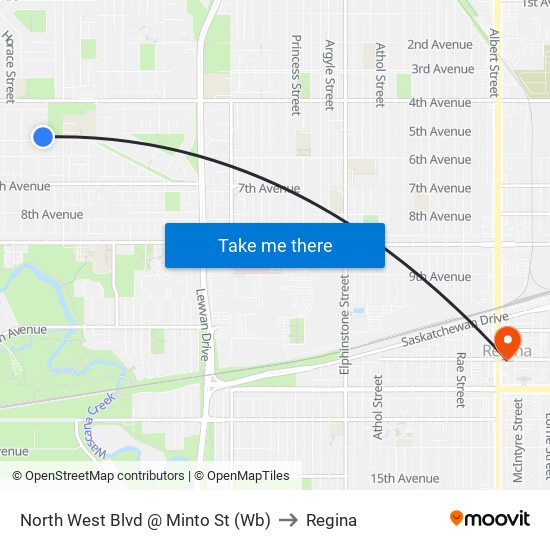 North West Blvd @ Minto St (Wb) to Regina map